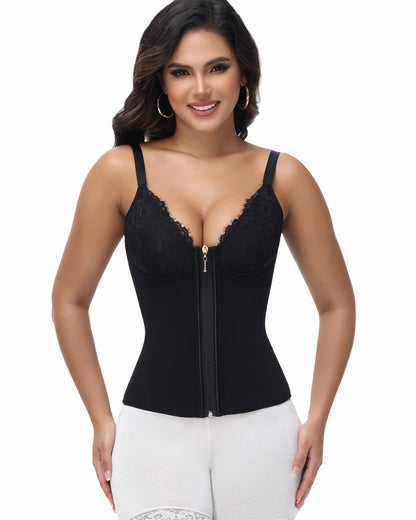 Shapshe® Deep V Lace Trimmed Waist Trainer with Built-in Bra