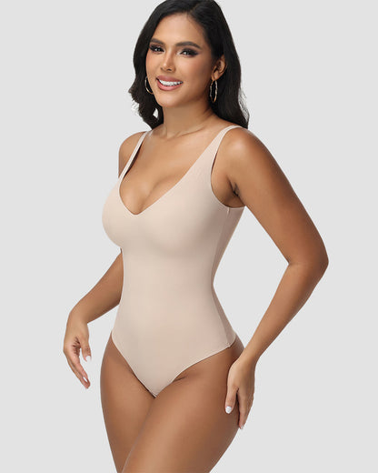 Shapshe® Seamless V Neck Tummy Control Thong Bodysuit