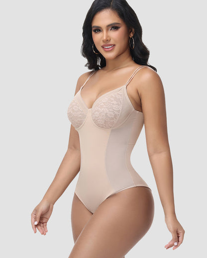 Shapshe® Lace Bust Back Lace-Up Tummy Control Bodysuit Shaper