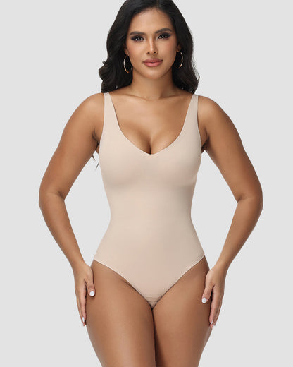 Shapshe® Seamless V Neck Tummy Control Thong Bodysuit