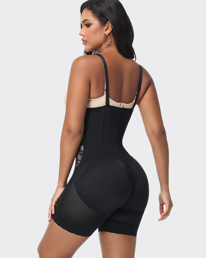 Open Bust High Waisted Tummy Control  Zipper Crotch Lace Shapewear