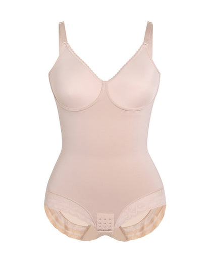 Shapshe® Lace Trimmed Built In Bra Tummy Tuck Shapewear Bodysuit