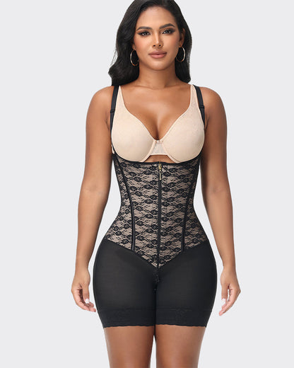 Open Bust High Waisted Tummy Control  Zipper Crotch Lace Shapewear