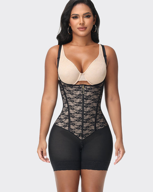 Open Bust High Waisted Tummy Control  Zipper Crotch Lace Shapewear