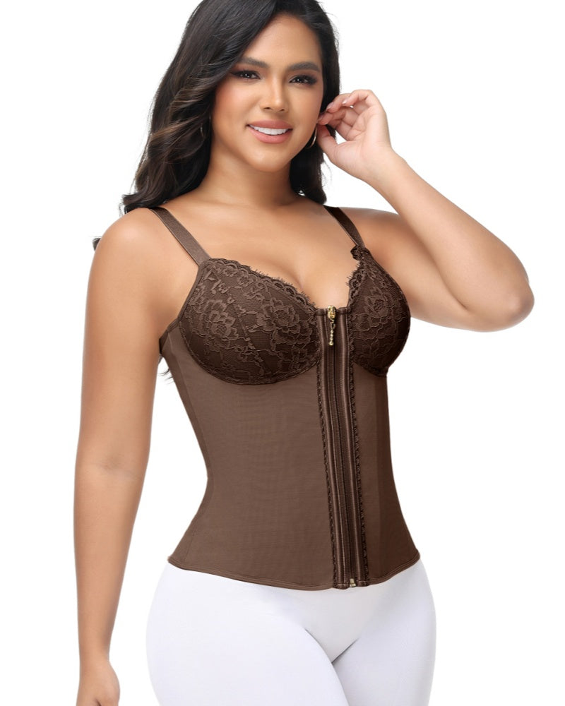 Shapshe® Deep V Lace Trimmed Waist Trainer with Built-in Bra
