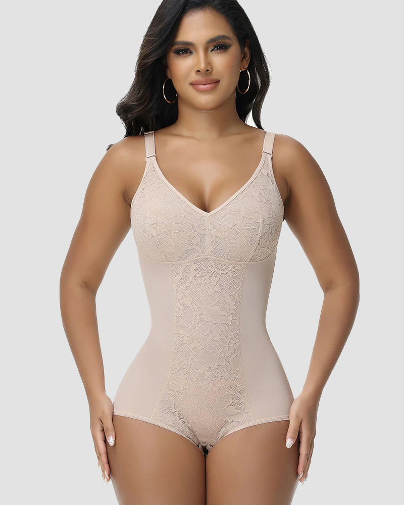 Shapshe® Sexy V Neck Lace Briefs Shapewear Bodysuit
