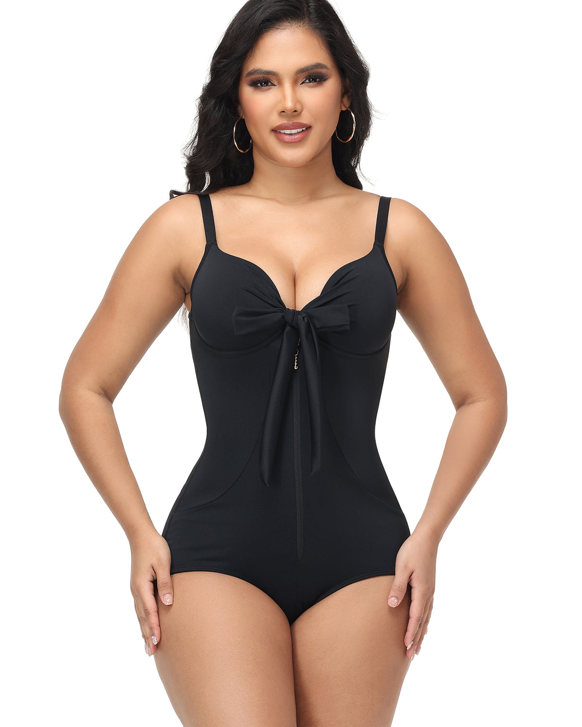 Shapshe® V Neck Shaping Swimsuit with Zipper and Bow