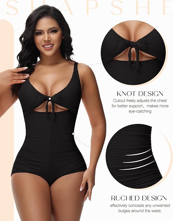 Shapshe® Tummy Control Swimsuit Cutout Tie Front Bathing Suit