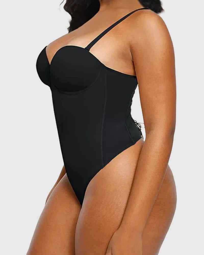 Shapshe® Sexy Seamless Back Lace-up Thong Skinny Bodysuit