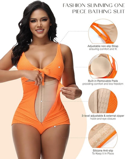 Shapshe® Tummy Control Swimsuit Cutout Tie Front Bathing Suit
