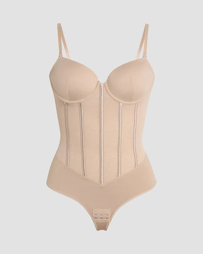 Shapshe® Hourglass Mesh Panels Thong Bodysuit